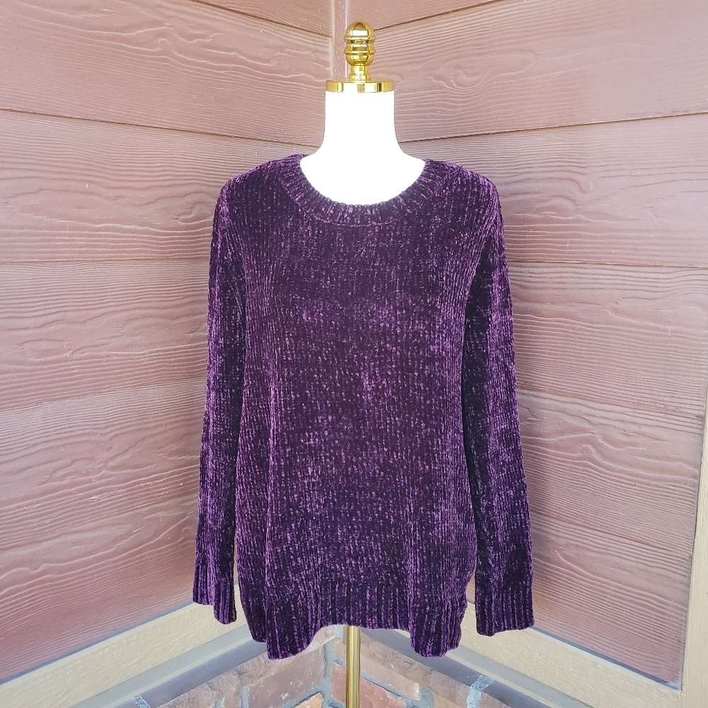 Orvis Chenille Plum Purple Women's Velvet Pullover Sweater Size Large